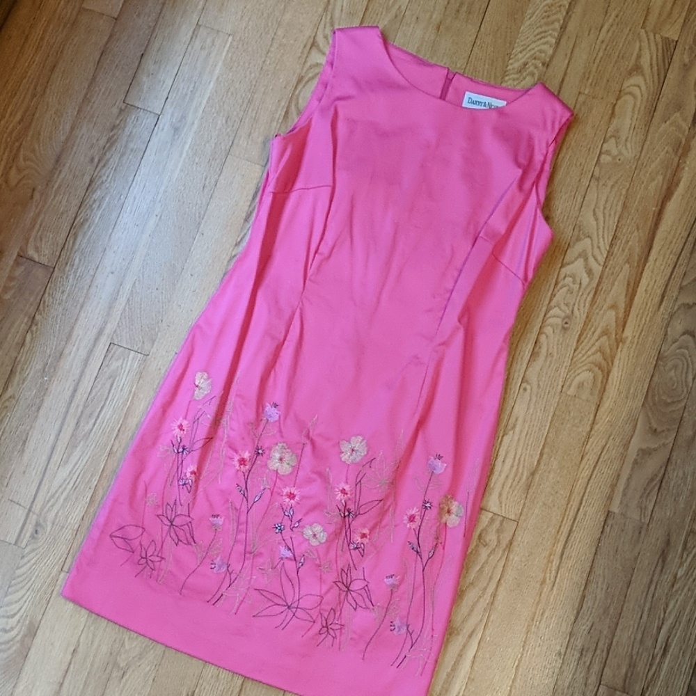 Danny & Nicole Hot Pink Embroidered Floral Dress